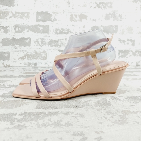 NEW Caslon Paola Nude Strappy Square Toe Buckle Sling Back Wedge Sandals W897 - Picture 1 of 13
